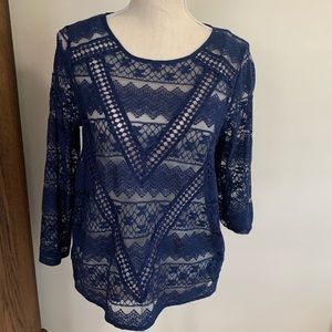 Navy, Lace Express Blouse, Size Small, Like New!
